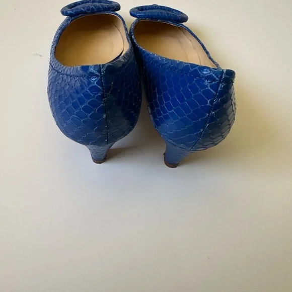 Kate Spade Blue Snake-print Kitten Heel Buckle Pumps Shoes Made In ITALY~7 - Picture 6 of 7